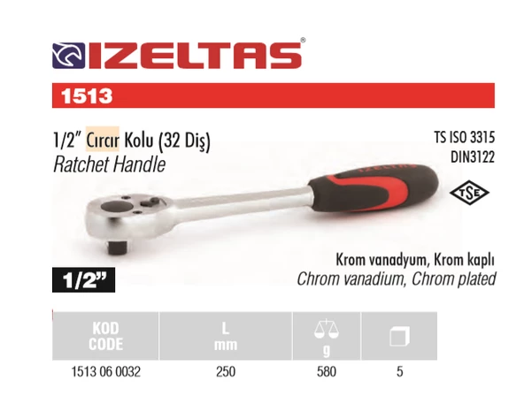 İzeltaş Lokma Cırcır Kolu 1/2 32 Diş - Resim 2