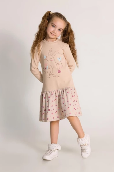 Kız Çocuk Kaşkorse Çiçekli Elbise - 7