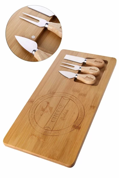 ESK Bambu Lüx 38cm Peynir Sunumu Ve Özel Bıçak Seti - 2