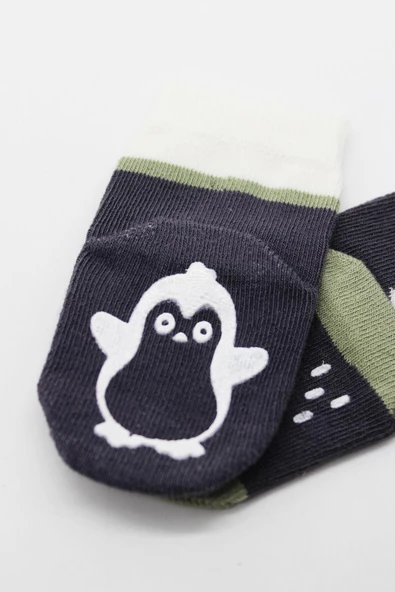 Erkek Bebek Hayvan Figürlü Kaymaz 2'li Soket Çorap - 2