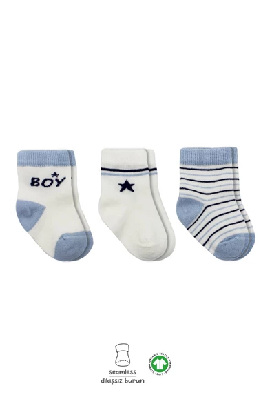 Bebek Boy And Girl Penye 3'lü Soket Çorap - 11