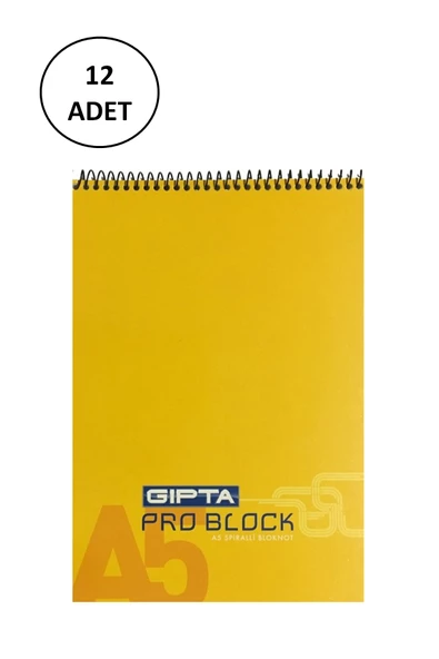 Gıpta Pro Block Spiralli Bloknot A5 40 Yaprak Kareli 12 Adet