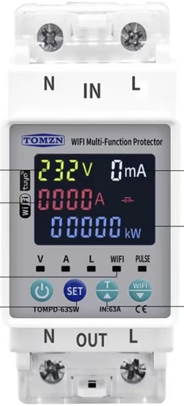 Tomzn Kaçak Akım Koruma Rölesi Ve Yüksek Voltaj Ve Akım Koruyucu Röle 63A Wifi Özellikli Devrim