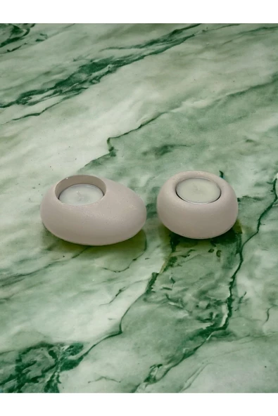 Drop&Spot Minimal Dekoratif Beton Tealight Mumluk 2'li Set Alaçatı - 4