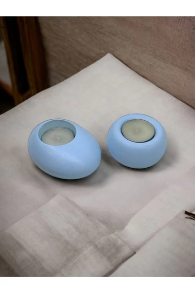 Drop&spot Minimal Dekoratif Beton Tealight Mumluk 2'li Set Baby Blue - 3