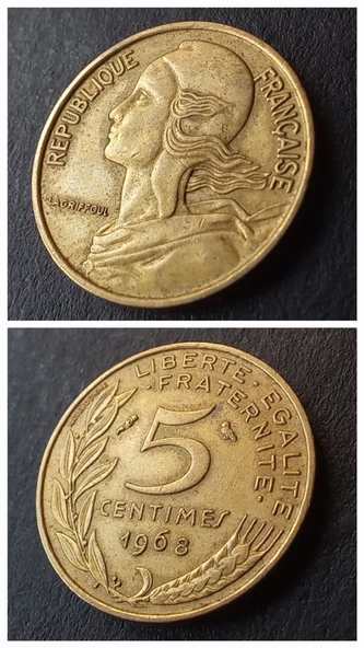 Escoines Koleksiyon 1968 Fransa 5Centimes ÇÇT+ eski yabancı madeni para 399636632b8511c864