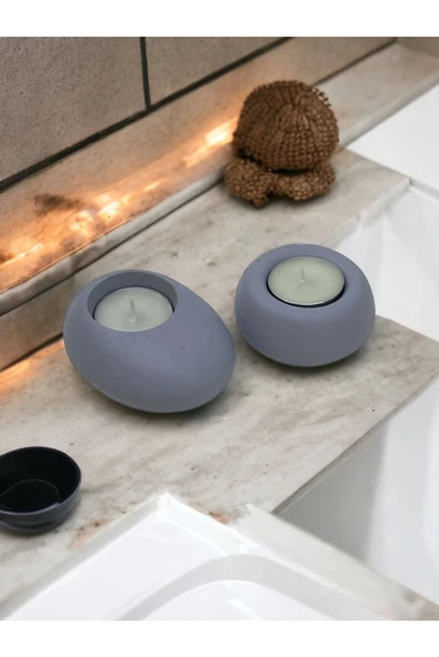 Drop&spot Minimal Dekoratif Beton Tealight Mumluk 2'li Set Gri