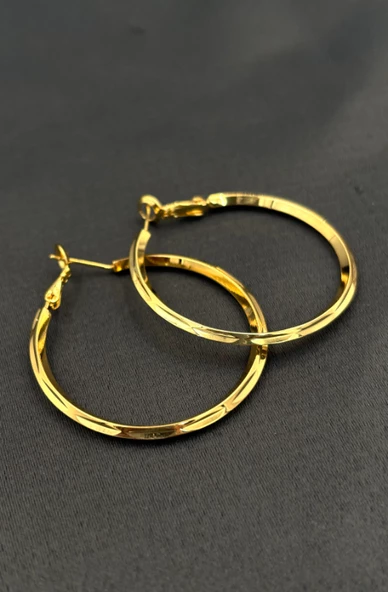 Çelik Gold Renk Halka Kadın Küpe - 1