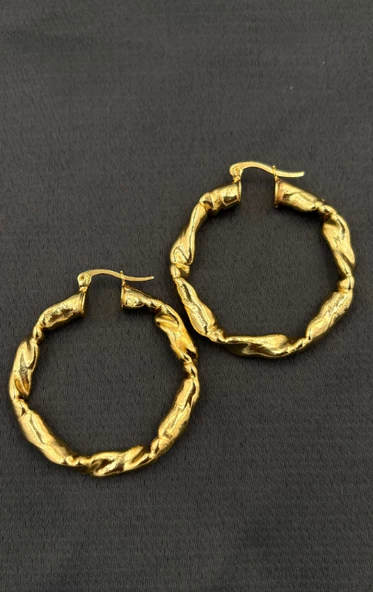 Çelik Gold Renk Şekilli Halka Kadın Küpe