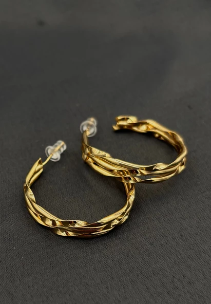 Çelik Gold Renk Şekilli Halka Kadın Küpe - 1