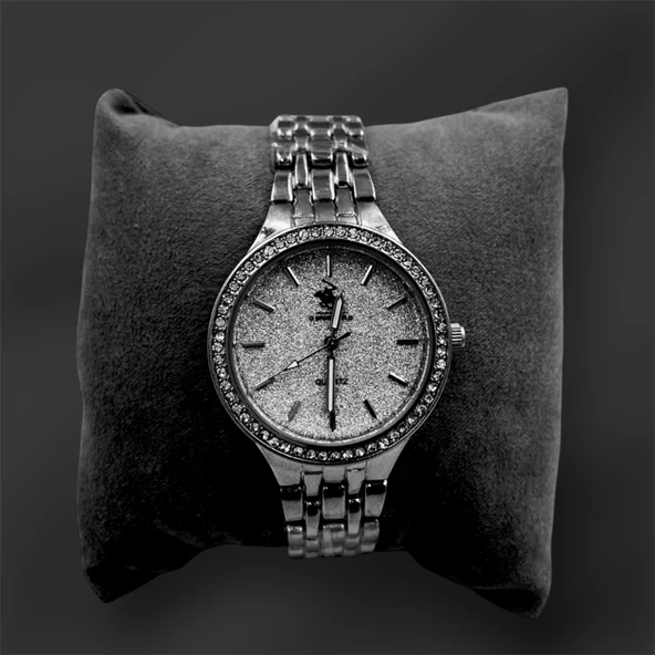 Gümüş Taşlı Simli Kadın Kol Saati