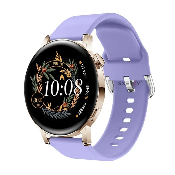 Huawei Watch Gt3 42mm Ile Uyumlu 20mm Purelux Soft Tokalı Silikon Kordon Dayanıklı Spor Stil  Lavanta