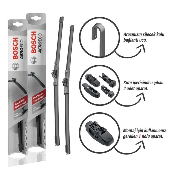 Bosch AeroEco Tüm Araç Modellerine Uygun Muz Tipi Silecek- 4 Aparatlı - Üniversal - 3