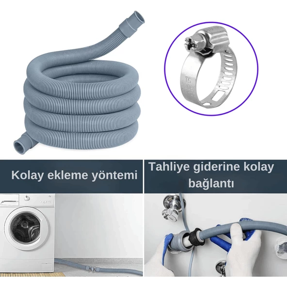 DeSiphon Çamaşır ve Bulaşık Makinası İçin Körüklü Pis Su Tahliye Hortumu - 2