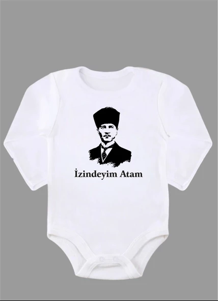 Uzun Kollu İzindeyim Atam Baskılı Bebek Body ZBN267
