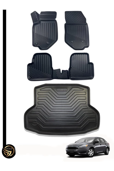 Black Gold Ford Focus 3.5 2015-2018 3D Havuzlu Paspas + İkili Set