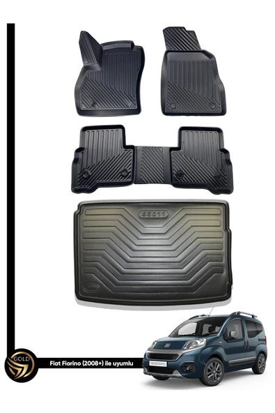 Black Gold Fiat Fiorino 3D Havuzlu Paspas 2008-2023 + Bagaj Havuzu İkili Set