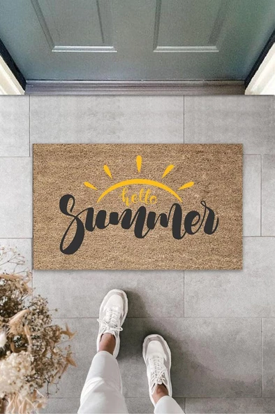 Kahverengi Kapı Önü Paspası Hello Summer Güneş Desen  K-3270