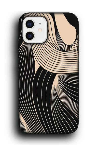 iPhone 12 Uyumlu Lansman Telefon Kılıfı "Art Deco Dalgalar Desen Minimal Çizgi Line Art"