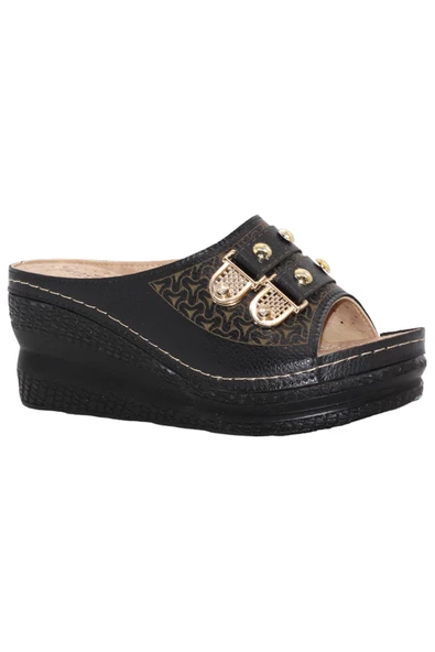 Mergenshoes G018 Siyah Günlük Star Poli Yüksek Taban Kadın Terlik - 3