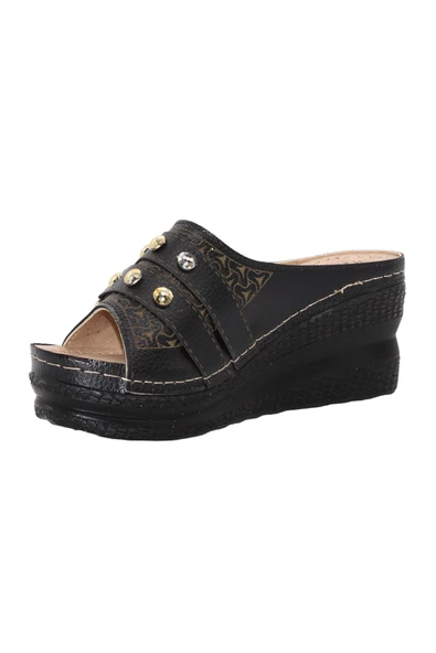 Mergenshoes G018 Siyah Günlük Star Poli Yüksek Taban Kadın Terlik - 5