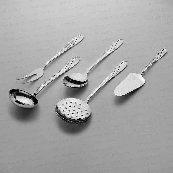 Nehir safir servis takımı - kepçe kevgir kaşık seti 5 parça - Resim 2