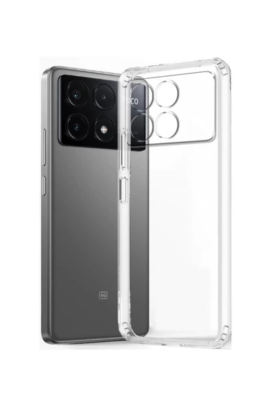 Xiaomi Poco X6 Pro Uyumlu Şeffaf Kamera Korumalı Darbe Önleyici Esnek Silikon Kılıf