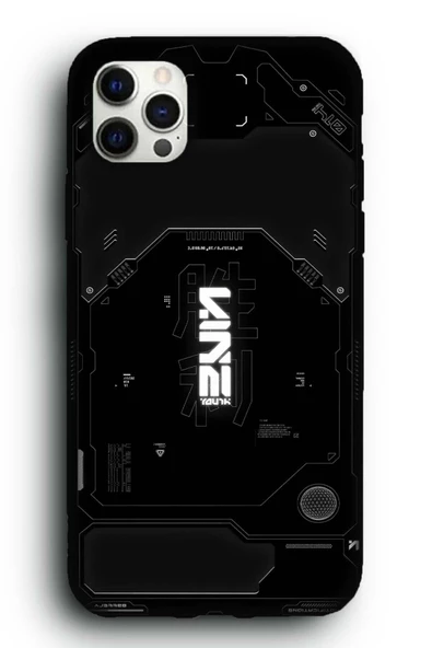 iPhone 11 Pro Max Uyumlu Lansman Telefon Kılıfı "Siyah Cyberpunk Goth Techwear Dark Blackout"