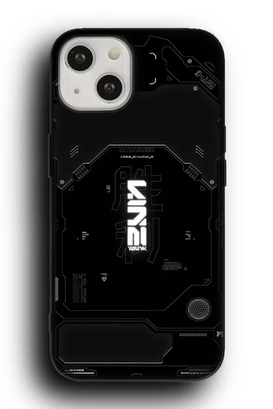 iPhone 15 Uyumlu Lansman Telefon Kılıfı "Siyah Cyberpunk Goth Techwear Dark Blackout"