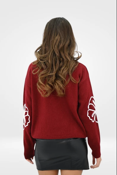 Kadın Çiçek Desenli Triko Kazak 0026 1004 - 12