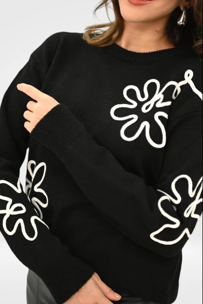 Kadın Çiçek Desenli Triko Kazak 0025 1003 - 7