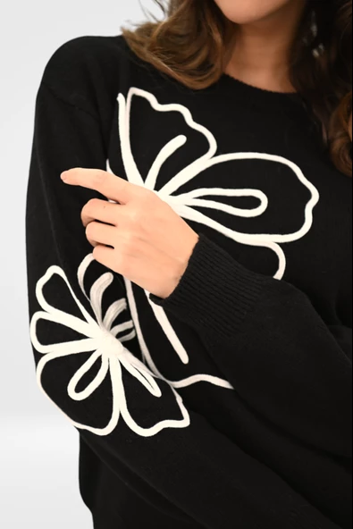 Kadın Çiçek Desenli Triko Kazak 0026 1004 - 7