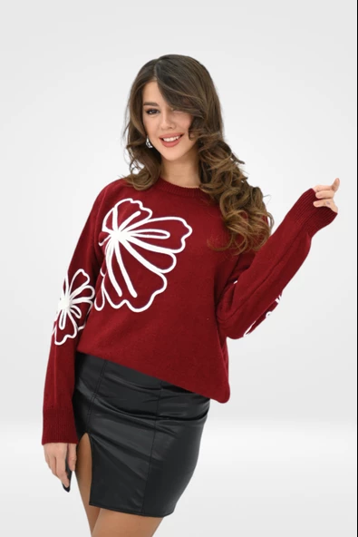 Kadın Çiçek Desenli Triko Kazak 0026 1004 - 10