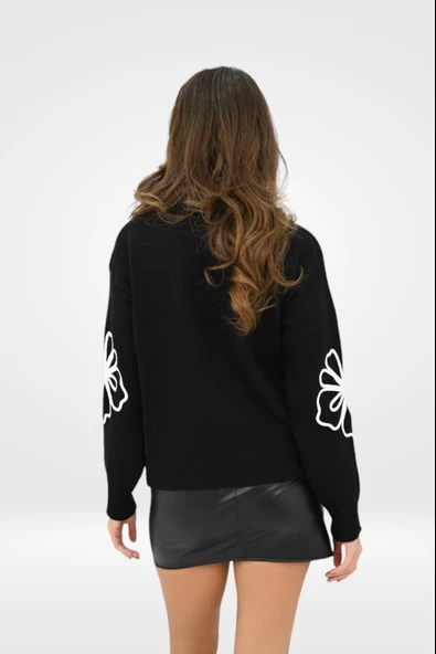 Kadın Çiçek Desenli Triko Kazak 0026 1004 - 6