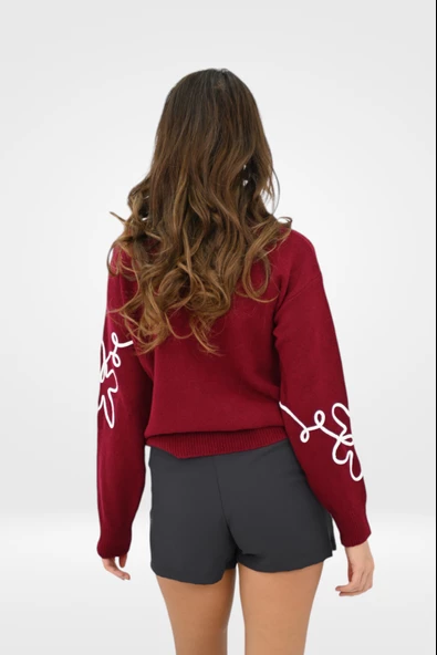 Kadın Çiçek Desenli Triko Kazak 0025 1003 - 12