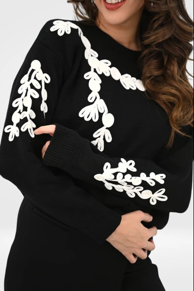 Kadın Çiçek Desenli Triko Kazak 0027 1005 - 7