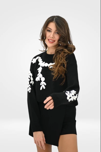 Kadın Çiçek Desenli Triko Kazak 0027 1005 - 4