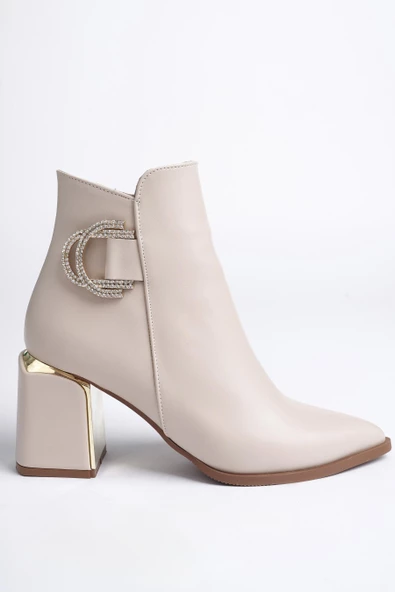 Muggo QADRA Garantili Sivri Burun Kalın Topuklu Toka Detaylı Fermuarlı Kadın Bot - 8