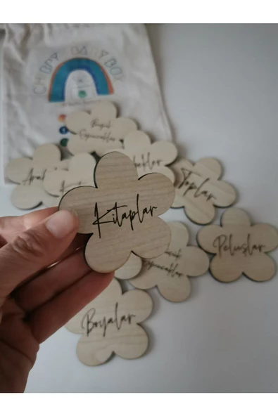 Papatya model ahsap etiket - 2