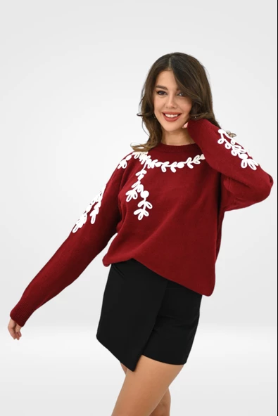 Kadın Çiçek Desenli Triko Kazak 0027 1005 - 10