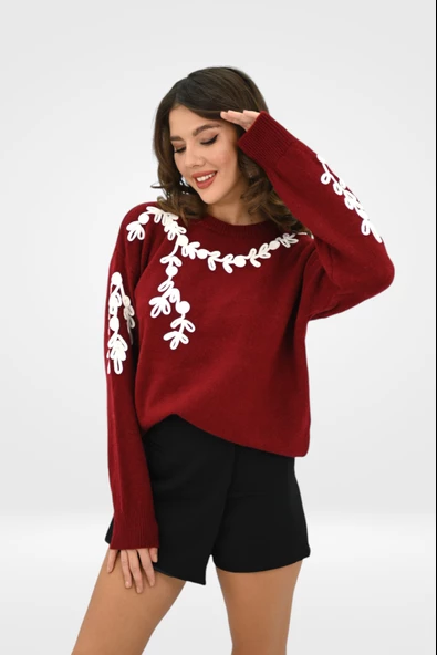 Kadın Çiçek Desenli Triko Kazak 0027 1005 - 11