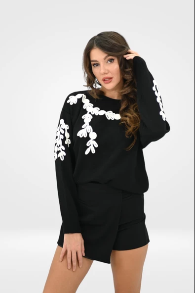 Kadın Çiçek Desenli Triko Kazak 0027 1005 - 5