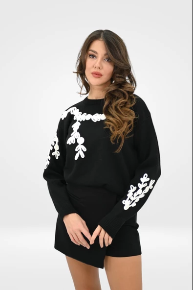 Kadın Çiçek Desenli Triko Kazak 0027 1005 - 2