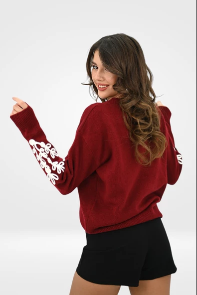 Kadın Çiçek Desenli Triko Kazak 0027 1005 - 12