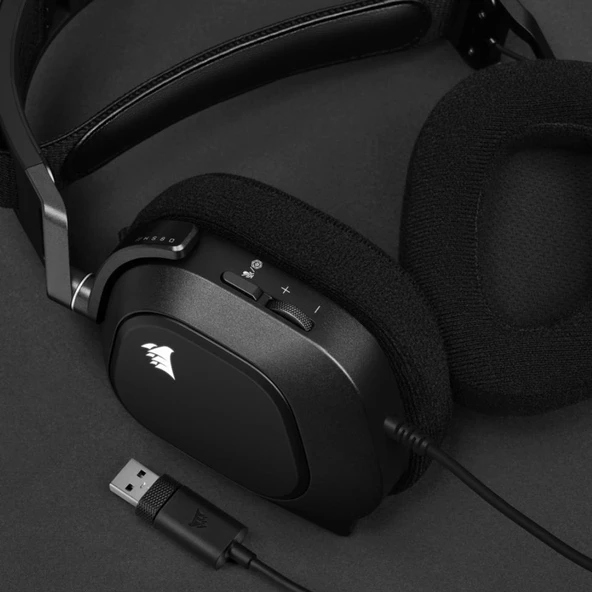 CORSAIR CA-9011237-EU HS80 USB Dolby Audio RGB 7.1 Surround Siyah Kablolu Gaming Kulaklık - Resim 5