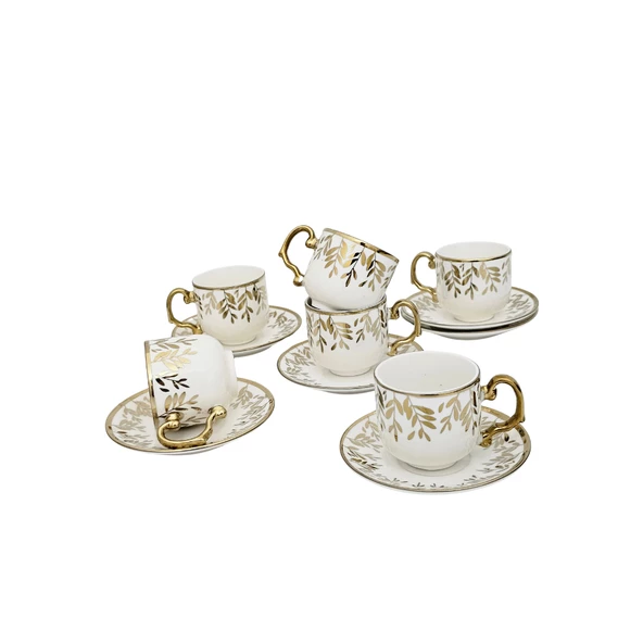 Sudedi Home Beyaz Gold Desenli Porselen 6 Kişilik Fincan Takımı YX-230140 - 3
