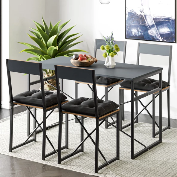 Eportatif Atlantik Minderli Mutfak Masası Yemek Masası Takımı Füme 1534