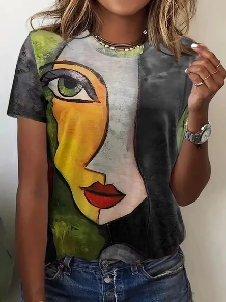 Kadın Kısa Kollu Yüz Baskılı Süprem T-shirt ürün görseli 1