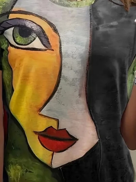 Kadın Kısa Kollu Yüz Baskılı Süprem T-shirt - Resim 2