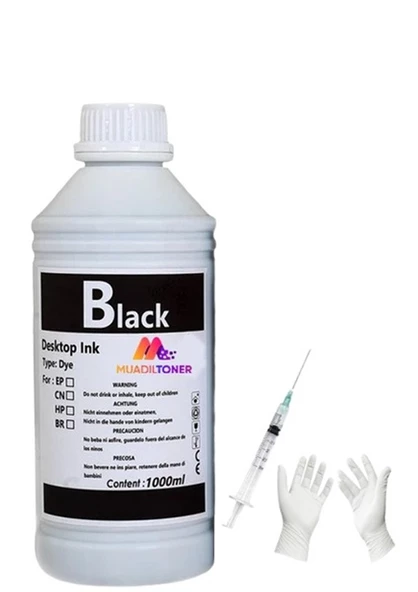 Tecprint Epson L605 1 Litre Siyah Muadil Mürekkep+Enjektör+Eldiven